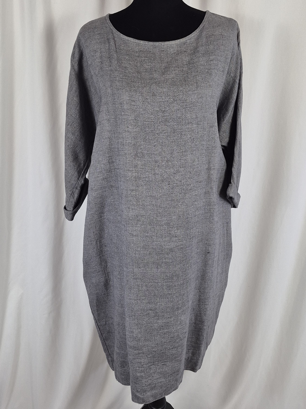 notPERFECTLINEN "November" Oversized Gray Linen/Wool Barrel Dress/Tunic - Size M